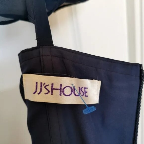 NAVY Blue Chiffon A-line Cap Sleeves Knee Length evening Dress - Picture 6 of 9